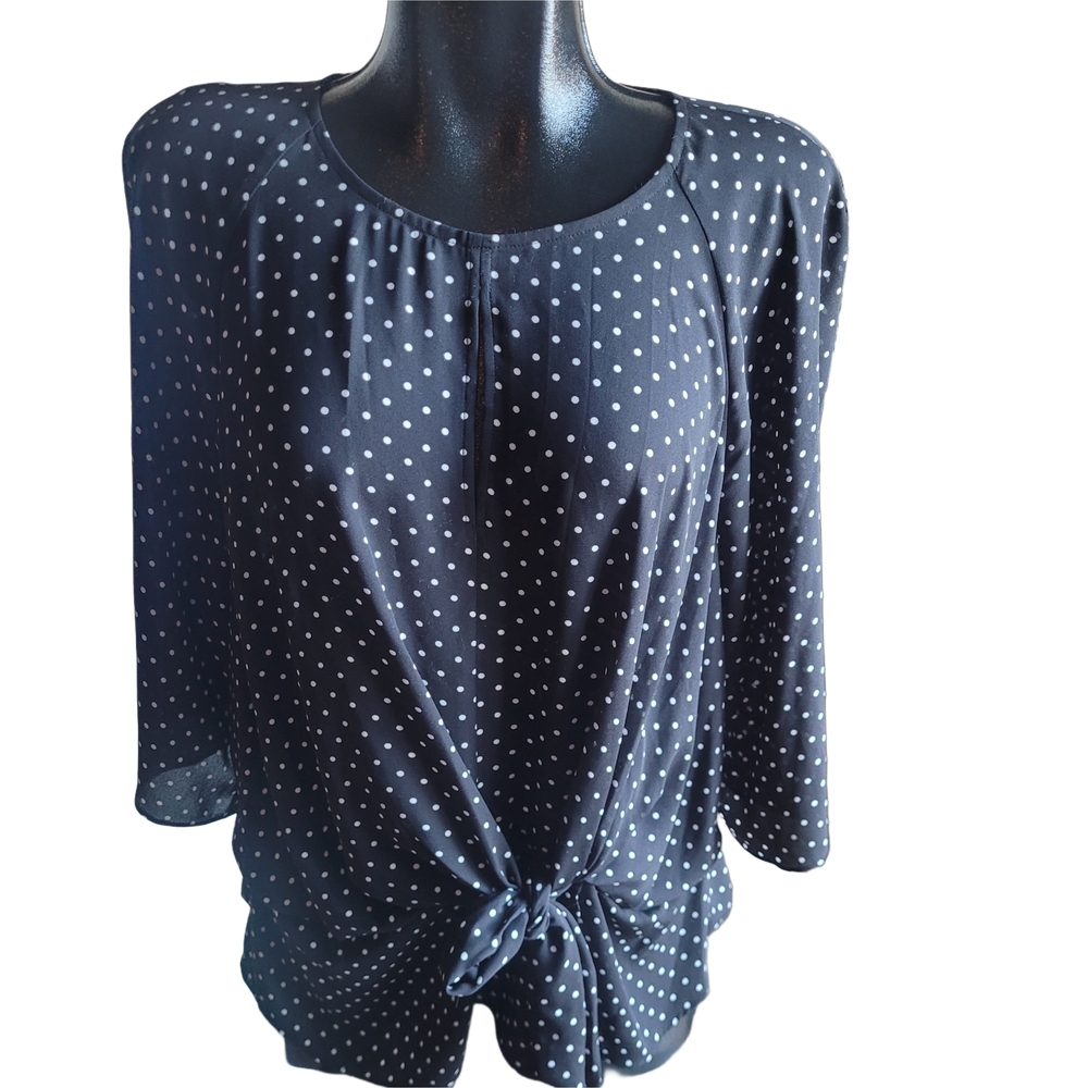 Vince Camuto Polka Dot Tie-Front Blouse In Black and White Size XL